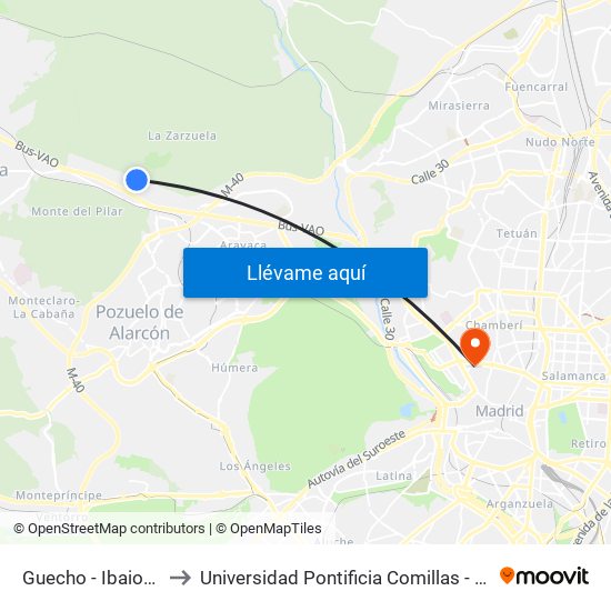 Guecho - Ibaiondo to Universidad Pontificia Comillas - Icade map