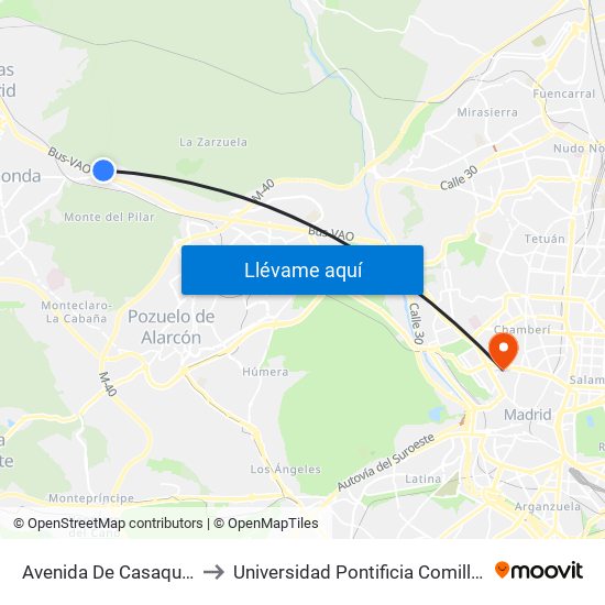 Avenida De Casaquemada to Universidad Pontificia Comillas - Icade map