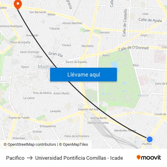 Pacífico to Universidad Pontificia Comillas - Icade map