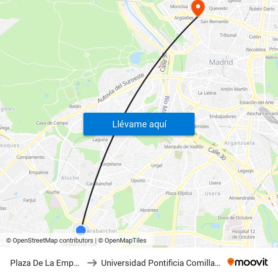 Plaza De La Emperatriz to Universidad Pontificia Comillas - Icade map