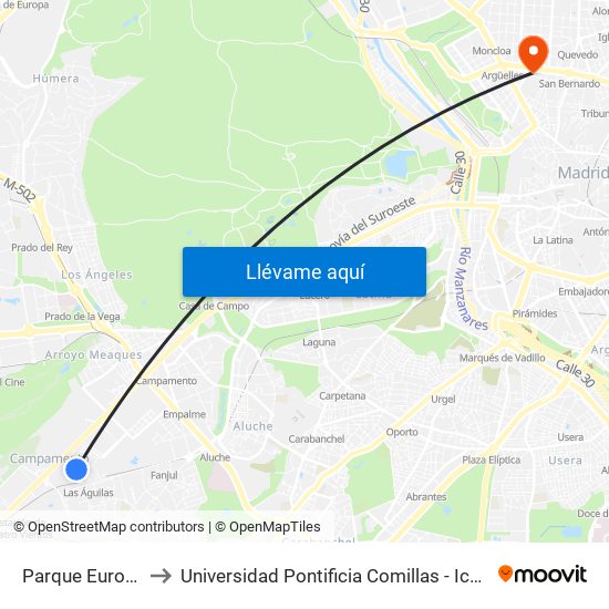 Parque Europa to Universidad Pontificia Comillas - Icade map