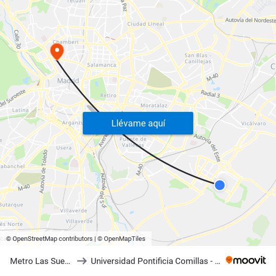 Metro Las Suertes to Universidad Pontificia Comillas - Icade map