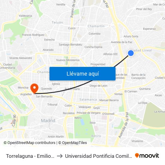 Torrelaguna - Emilio Vargas to Universidad Pontificia Comillas - Icade map