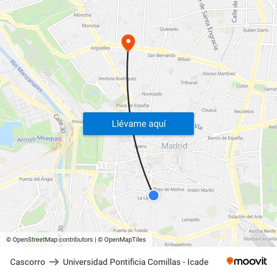 Cascorro to Universidad Pontificia Comillas - Icade map