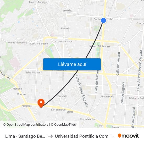 Lima - Santiago Bernabéu to Universidad Pontificia Comillas - Icade map