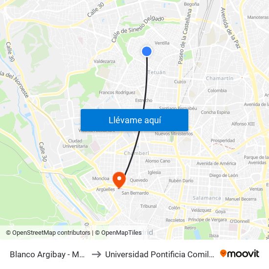 Blanco Argibay - Moquetas to Universidad Pontificia Comillas - Icade map
