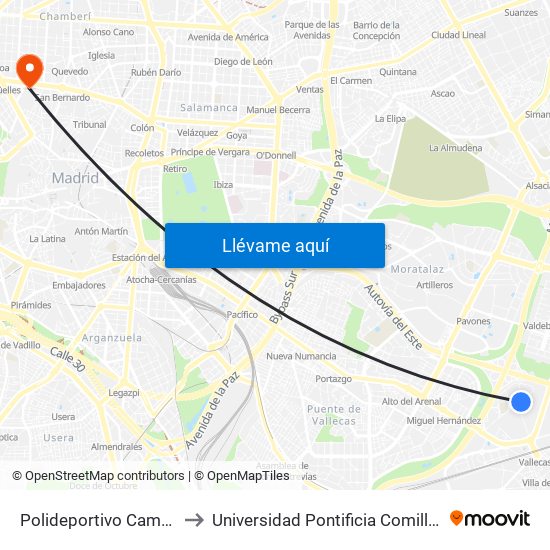 Polideportivo Campus Sur to Universidad Pontificia Comillas - Icade map