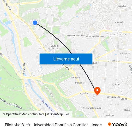 Filosofía B to Universidad Pontificia Comillas - Icade map