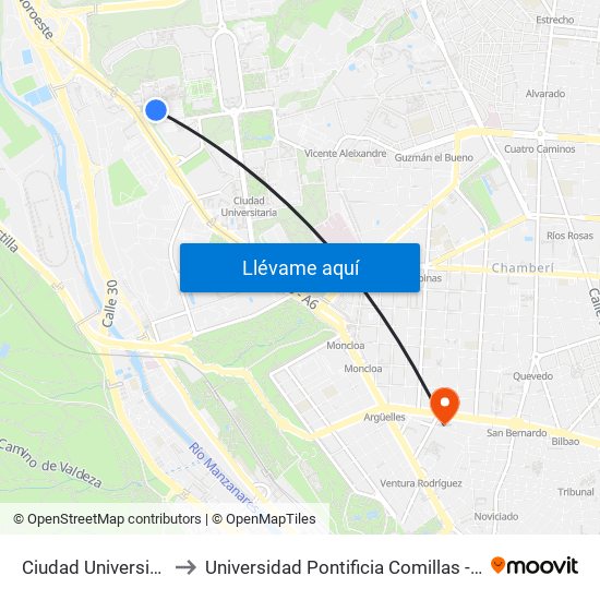 Ciudad Universitaria to Universidad Pontificia Comillas - Icade map