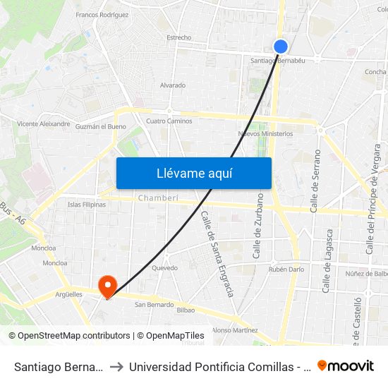 Santiago Bernabéu to Universidad Pontificia Comillas - Icade map