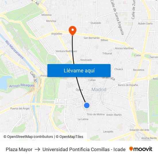 Plaza Mayor to Universidad Pontificia Comillas - Icade map