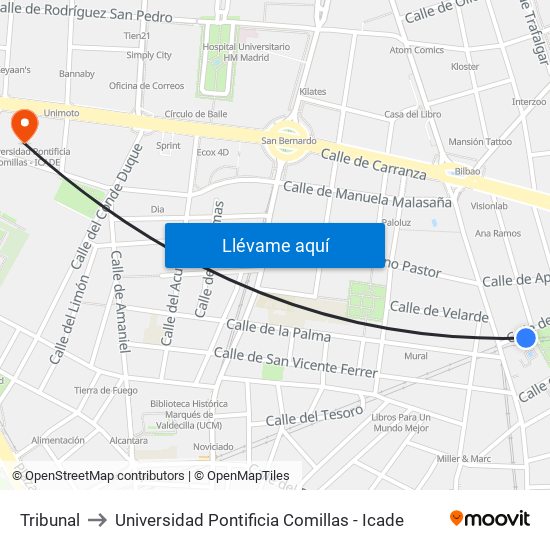 Tribunal to Universidad Pontificia Comillas - Icade map