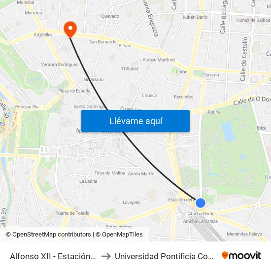 Alfonso XII - Estación De Atocha to Universidad Pontificia Comillas - Icade map