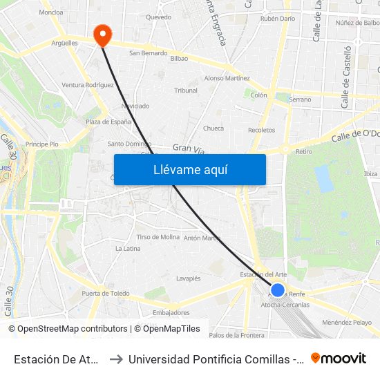 Estación De Atocha to Universidad Pontificia Comillas - Icade map