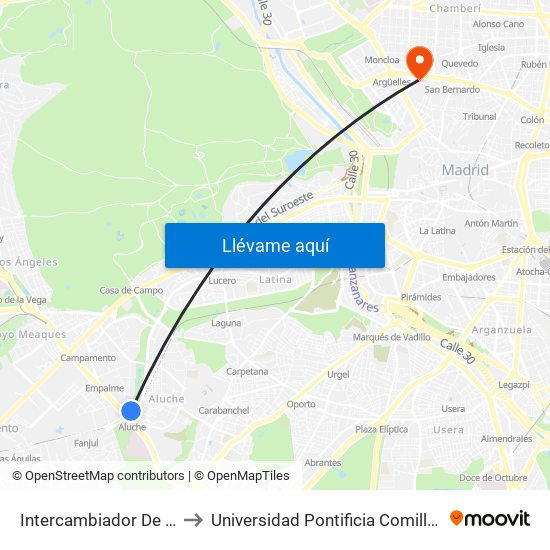 Intercambiador De Aluche to Universidad Pontificia Comillas - Icade map