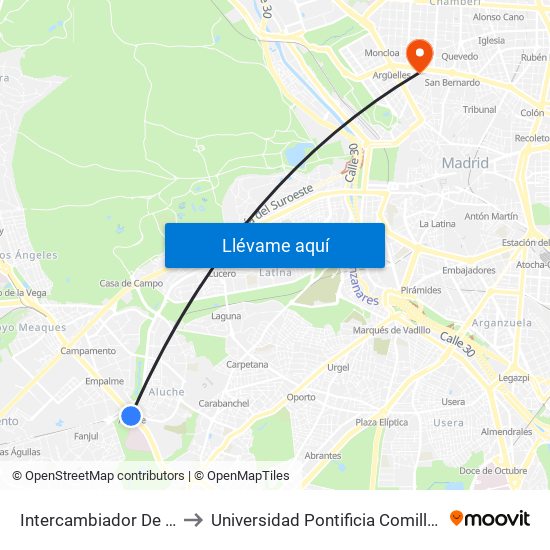 Intercambiador De Aluche to Universidad Pontificia Comillas - Icade map