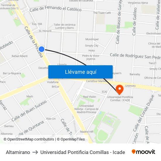 Altamirano to Universidad Pontificia Comillas - Icade map