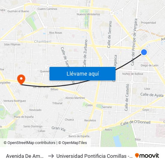 Avenida De América to Universidad Pontificia Comillas - Icade map