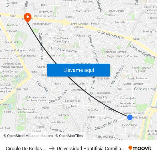 Círculo De Bellas Artes to Universidad Pontificia Comillas - Icade map