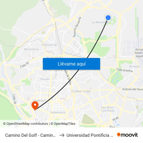 Camino Del Golf - Camino De Mesoncillos to Universidad Pontificia Comillas - Icade map