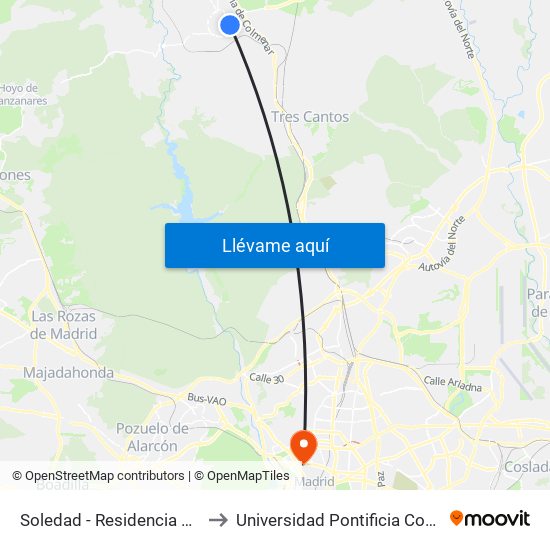Soledad - Residencia De Ancianos to Universidad Pontificia Comillas - Icade map