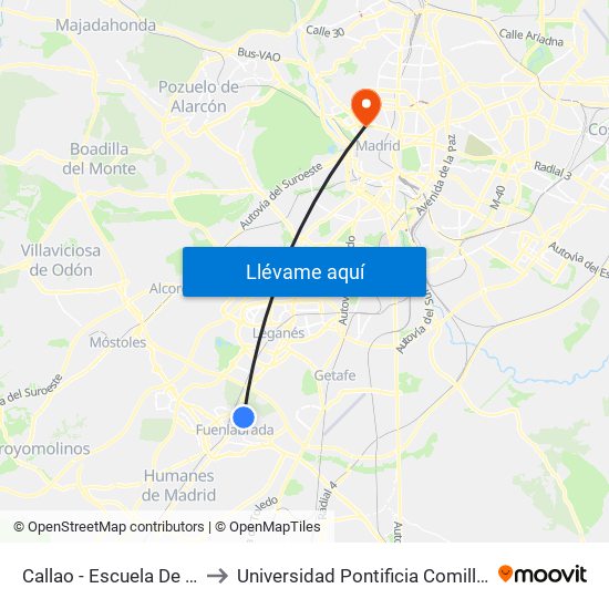Callao - Escuela De Música to Universidad Pontificia Comillas - Icade map