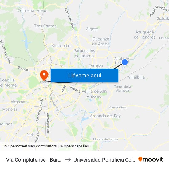 Vía Complutense - Barrio Ledesma to Universidad Pontificia Comillas - Icade map