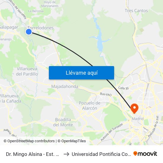 Dr. Mingo Alsina - Est. Torrelodones to Universidad Pontificia Comillas - Icade map