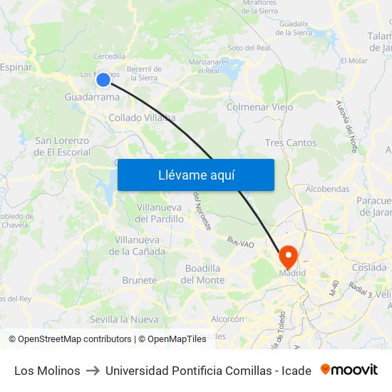 Los Molinos to Universidad Pontificia Comillas - Icade map