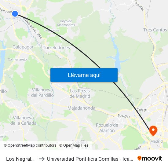 Los Negrales to Universidad Pontificia Comillas - Icade map