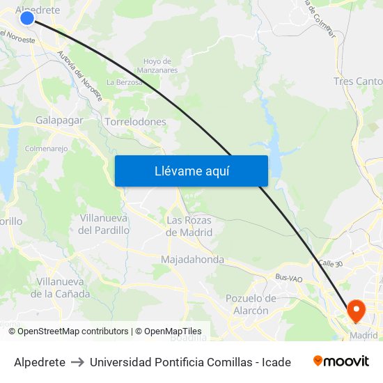 Alpedrete to Universidad Pontificia Comillas - Icade map
