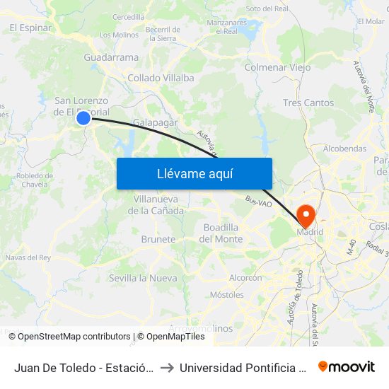 Juan De Toledo - Estación De Autobuses to Universidad Pontificia Comillas - Icade map