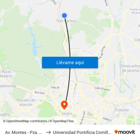 Av. Montes - Pza. España to Universidad Pontificia Comillas - Icade map