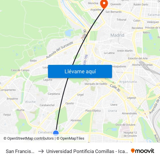 San Francisco to Universidad Pontificia Comillas - Icade map