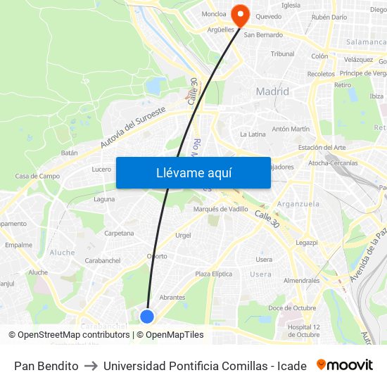 Pan Bendito to Universidad Pontificia Comillas - Icade map
