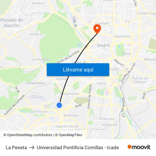 La Peseta to Universidad Pontificia Comillas - Icade map