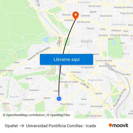 Opañel to Universidad Pontificia Comillas - Icade map