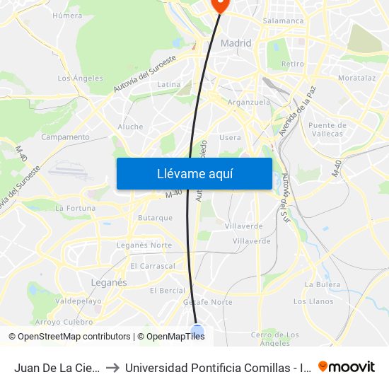 Juan De La Cierva to Universidad Pontificia Comillas - Icade map