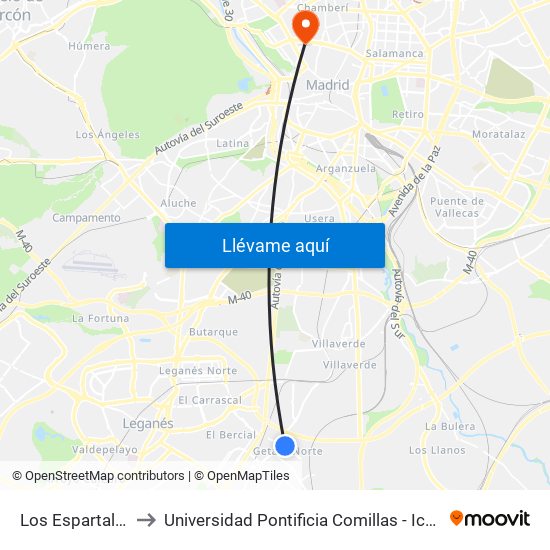 Los Espartales to Universidad Pontificia Comillas - Icade map