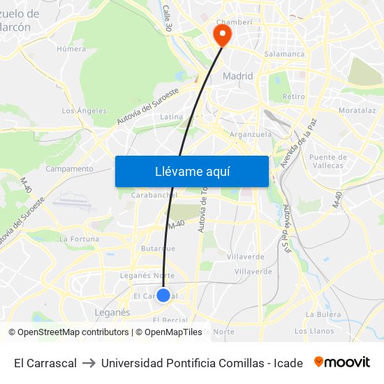 El Carrascal to Universidad Pontificia Comillas - Icade map