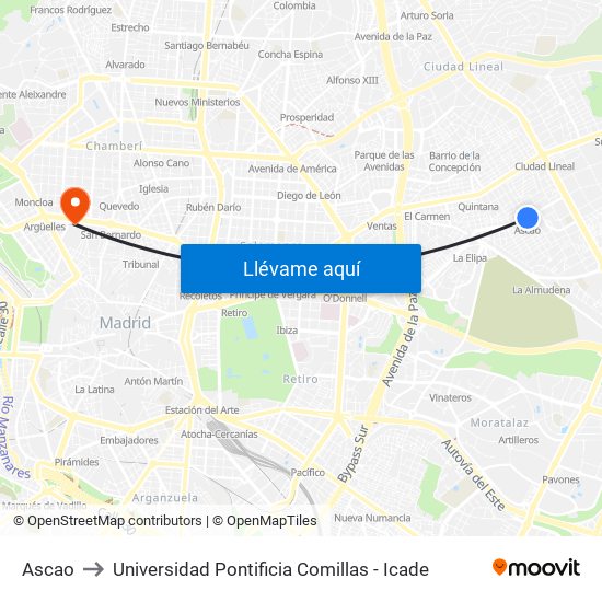 Ascao to Universidad Pontificia Comillas - Icade map
