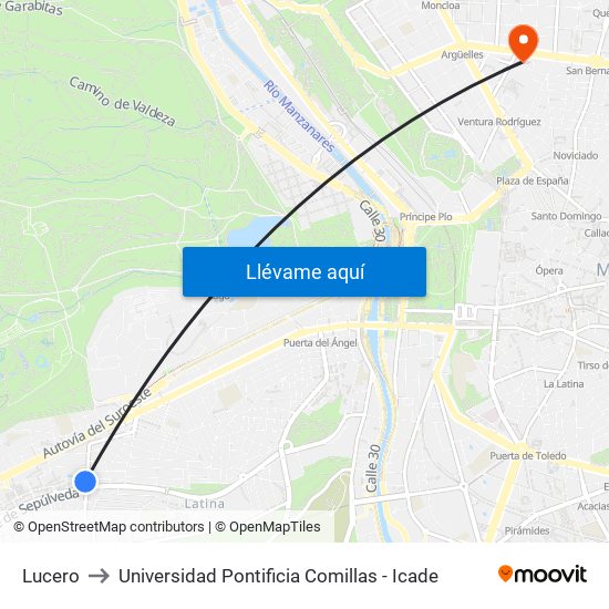 Lucero to Universidad Pontificia Comillas - Icade map