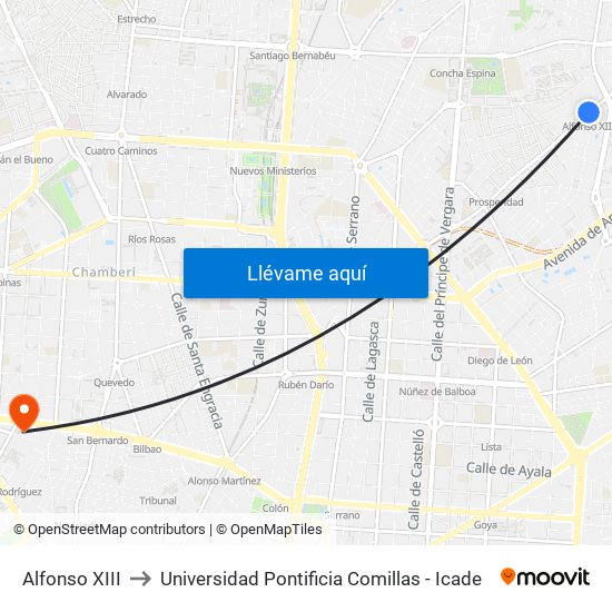 Alfonso XIII to Universidad Pontificia Comillas - Icade map