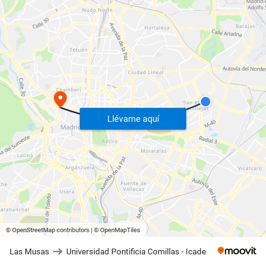 Las Musas to Universidad Pontificia Comillas - Icade map