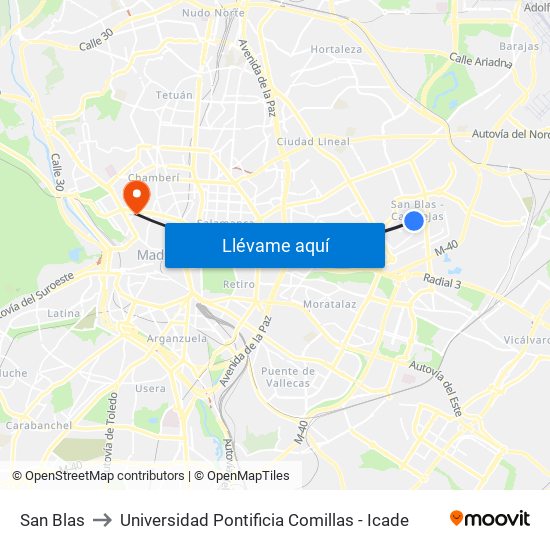 San Blas to Universidad Pontificia Comillas - Icade map