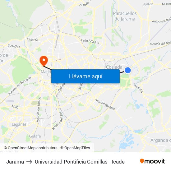 Jarama to Universidad Pontificia Comillas - Icade map