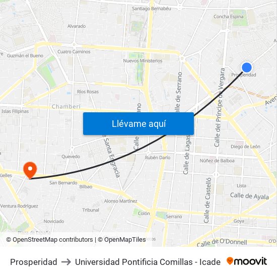 Prosperidad to Universidad Pontificia Comillas - Icade map