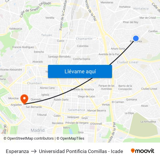 Esperanza to Universidad Pontificia Comillas - Icade map