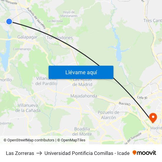 Las Zorreras to Universidad Pontificia Comillas - Icade map