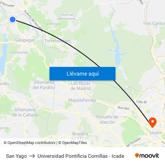 San Yago to Universidad Pontificia Comillas - Icade map